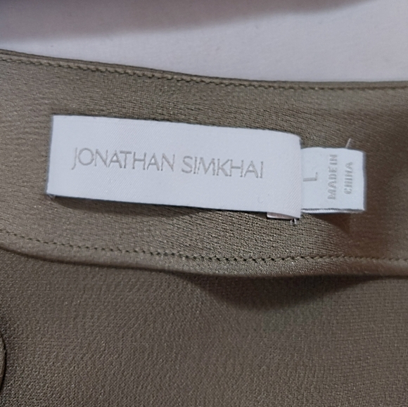 Jonathan Simkhai Olive Green Alice One-shoulder Draped Satin-Like Blouse - Picture 14 of 15